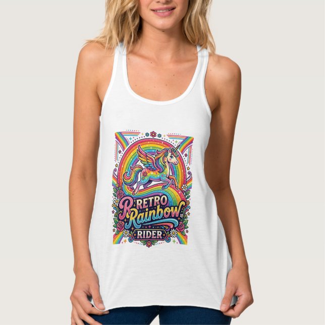 Unicorn Retro Rainbow Rider Singlet (Front)