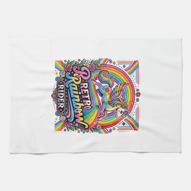 Unicorn Retro Rainbow Rider Tea Towel (Horizontal)
