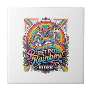 Unicorn Retro Rainbow Rider Tile