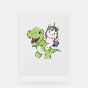 Unicorn Rides On Trex Cute Dinosaur With Unicorns  Acrylic Sign