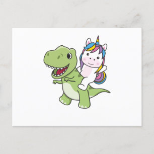 Unicorn Rides On Trex Cute Dinosaur With Unicorns Postcard