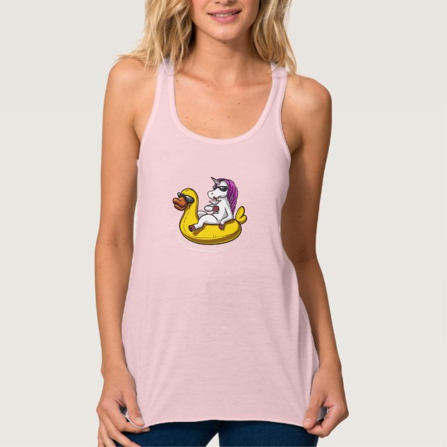 Unicorn Riding Bath Duck Float Funny Pool Party Singlet (Front)