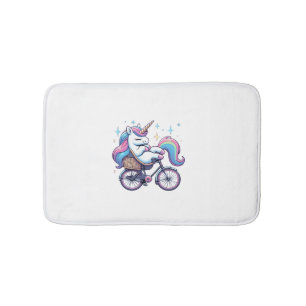 Unicorn Riding Bicycle Boys Girls Women Kids Teens Bath Mat
