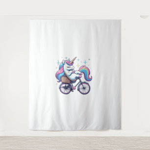 Unicorn Riding Bicycle Boys Girls Women Kids Teens Tapestry