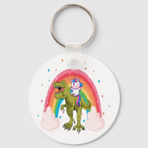 Unicorn Riding Dinosaur Basic Button  Key Ring