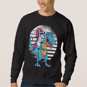 Unicorn Riding Dinosaur Rex Retro Sunset Boys Girl Sweatshirt