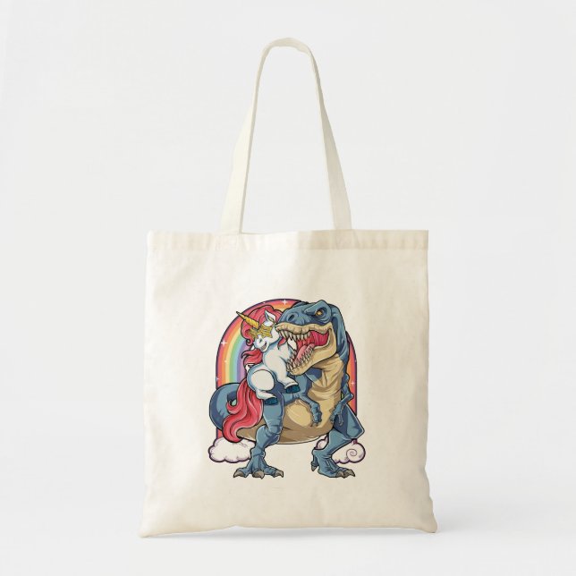 Unicorn Riding Dinosaur Tote Bag (Front)