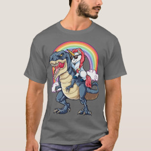 Unicorn Riding Dinosaur TRex Funny Unicorns Party T-Shirt