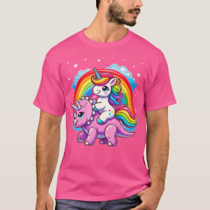 Unicorn Riding Dinosaur Triceratops Funny Boys Gir T-Shirt