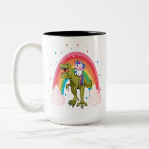 Unicorn Riding Dinosaur Two-Tone Coffee Mug