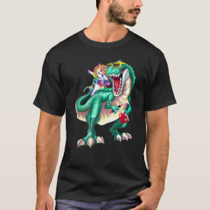 Unicorn Riding Dinosaur Wearing Sunglasses School  T-Shirt
