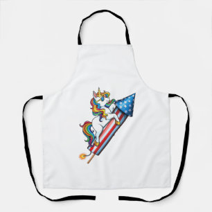 Unicorn Riding Fireworks American USA Flag 4th of Apron