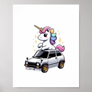 Unicorn Riding Kei Car Boys Girls Women Kids Teen Poster