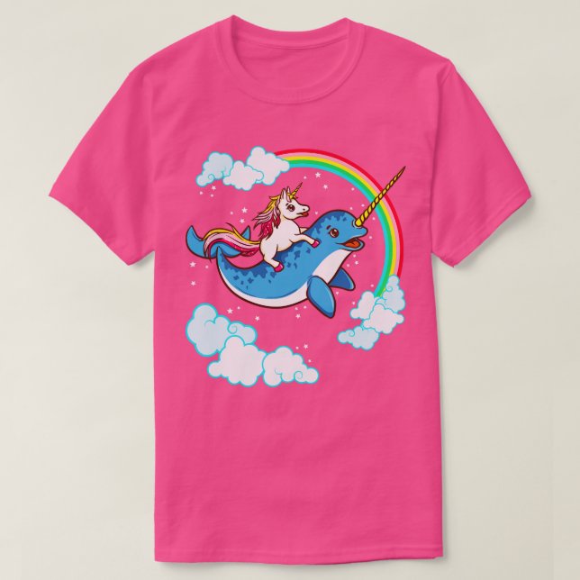 Unicorn Riding Narwhal Cute Magical T-Shirt (Design Front)