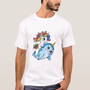 Unicorn Riding Narwhal Funny Women Rainbow Unicorn T-Shirt