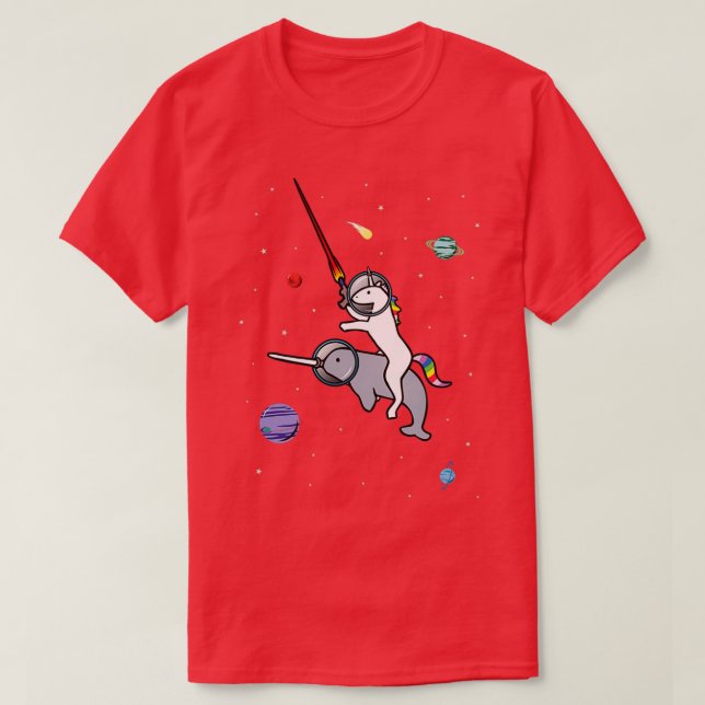 Unicorn Riding Narwhal In Space T-Shirt (Design Front)