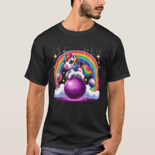 Unicorn Riding Purple Disco Ball Magic Rainbow Col T-Shirt