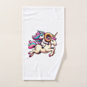 Unicorn Riding Ram Boys Girls Men Women Kids Rainb Hand Towel