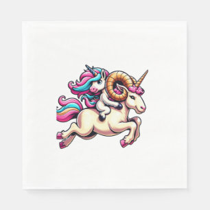 Unicorn Riding Ram Boys Girls Men Women Kids Rainb Napkin