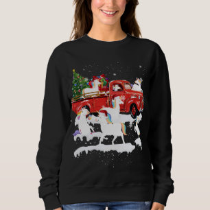 Unicorn Riding Red Truck Merry Christmas X-mas Ugl Sweatshirt