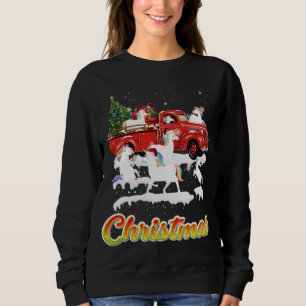 Unicorn Riding Red Truck Xmas Merry Christmas Sweatshirt
