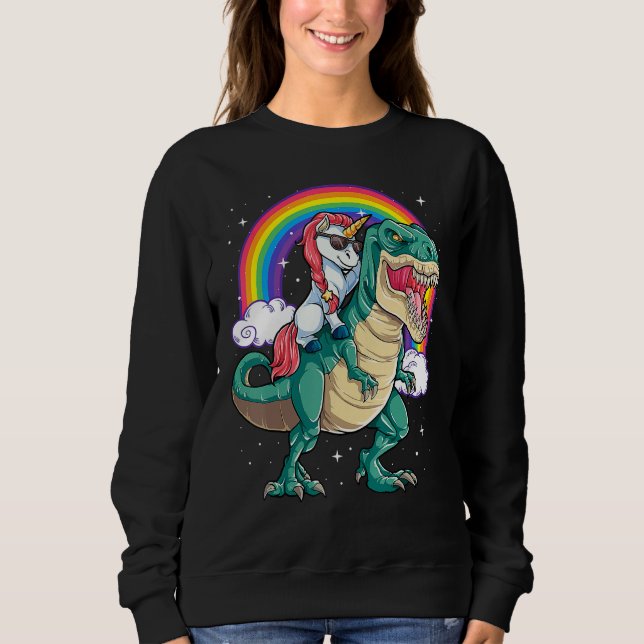 Unicorn Riding Rex Dinosaur Boys Girls Men Women R Sweatshirt (Front)