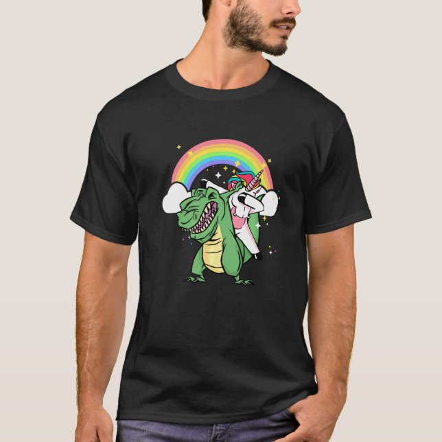 Unicorn Riding Rex Dinosaur Boys Girls Men Women R T-Shirt (Front)