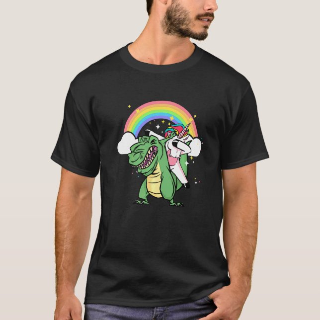 Unicorn Riding Rex Dinosaur Boys Girls Men Women R T-Shirt (Front)
