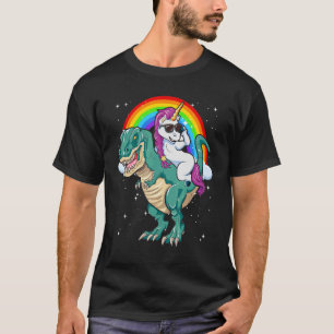 Unicorn Riding rex Dinosaur Boys Girls Rainbow T-Shirt