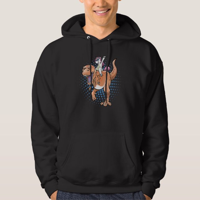 Unicorn Riding Rex Dinosaur Hoodie (Front)