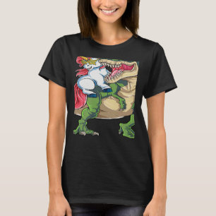 Unicorn Riding rex Dinosaur Rainbow Boys Girls Tee