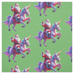 Unicorn Riding Santa Fabric