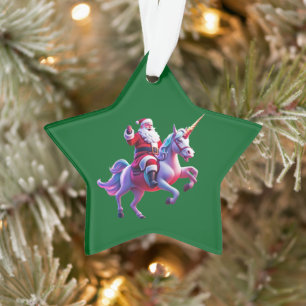 Unicorn Riding Santa Ornament