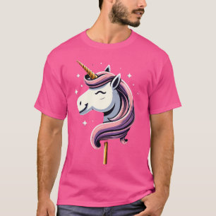 Unicorn Riding Stick Horse Boys Girls Adults T-Shirt
