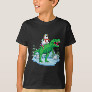 Unicorn Riding T rex Christmas Dinosaur Boys Girls T-Shirt