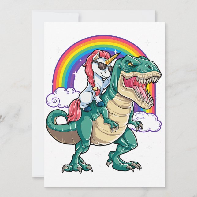 Unicorn Riding T rex Dinosaur Boys Girls Men Women Invitation (Front)