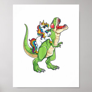 Unicorn Riding T rex Dinosaur Boys Girls Men Women Poster