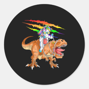 Unicorn Riding T-Rex Dinosaur Classic Round Sticker