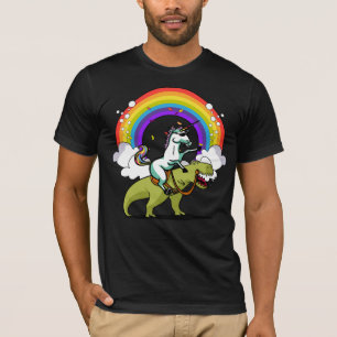 Unicorn Riding T-Rex Dinosaur Magical Rainbow T-Shirt