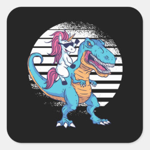 Unicorn Riding T-Rex Dinosaur Party Square Sticker