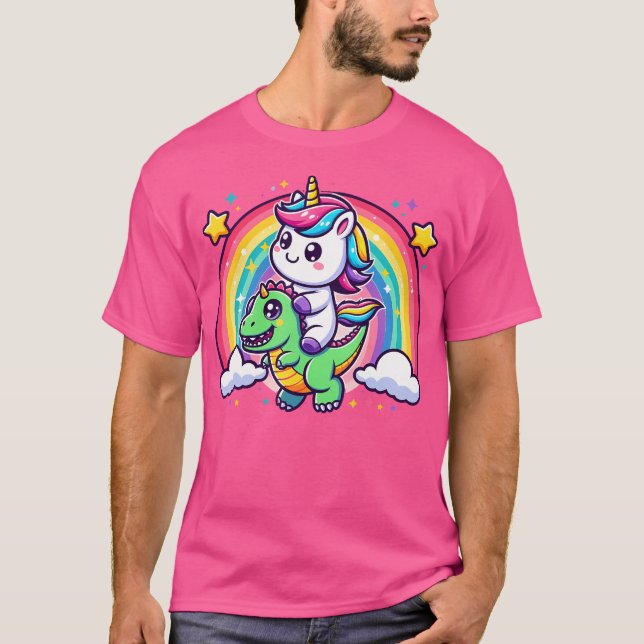 Unicorn Riding T-Rex Dinosaur T-Shirt (Front)