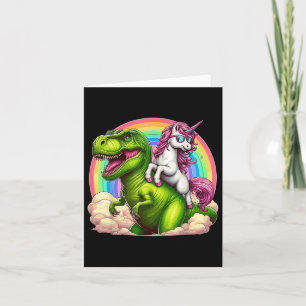 Unicorn Riding T-rex Dinosaur With Rainbow Fantasy Card