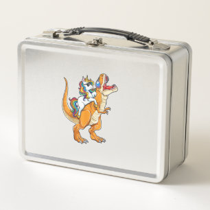Unicorn Riding T rex Men Women Dinosaur Funny Boys Metal Lunch Box
