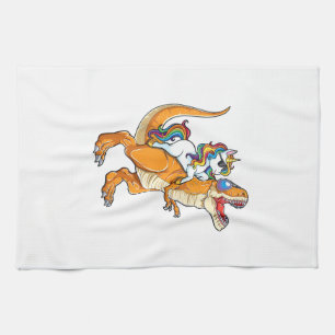 Unicorn Riding T rex Men Women Dinosaur Funny Boys Tea Towel