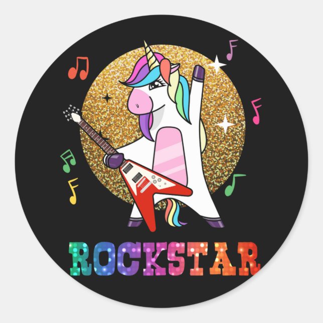 Unicorn Rock Star Guitar Rockin' Music Singer Classic Round Sticker (Front)
