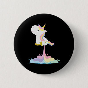 Unicorn Rocket Rainbow Clouds  6 Cm Round Badge