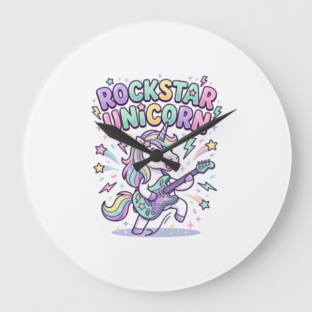 Unicorn Rockstar Unicorn Charming Apparel Graphic_ Large Clock (Front)