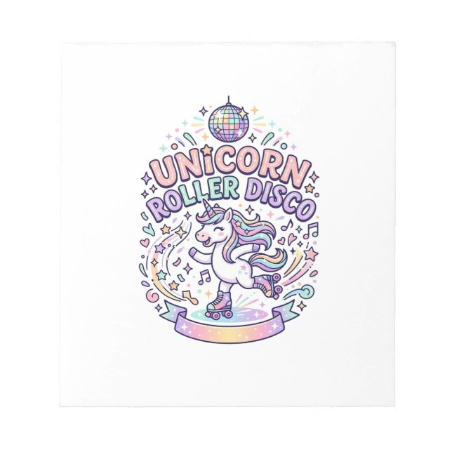 Unicorn Roller Disco Graphic Design T-Shirt Design Notepad (Front)