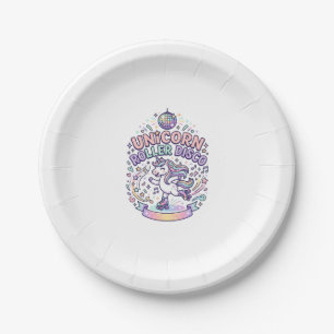 Unicorn Roller Disco Graphic Design T-Shirt Design Paper Plate