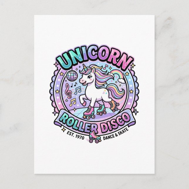 Unicorn Roller Disco POD Ready Marketplace Artwork Postcard (Front)